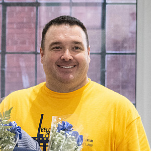 Beloit swim coach Kevin Schober and crew make sure plenty of congratulatory swag and flowers are ready for the inaugural swim meet at the new Robert “Doug” Nicholls Natatorium in the Powerhouse.