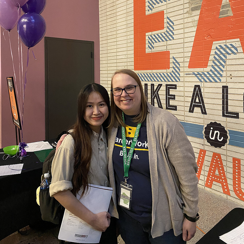 Emily Sager, Career Development Advisor, and My Le'25 at the WIPCCC Career Expo