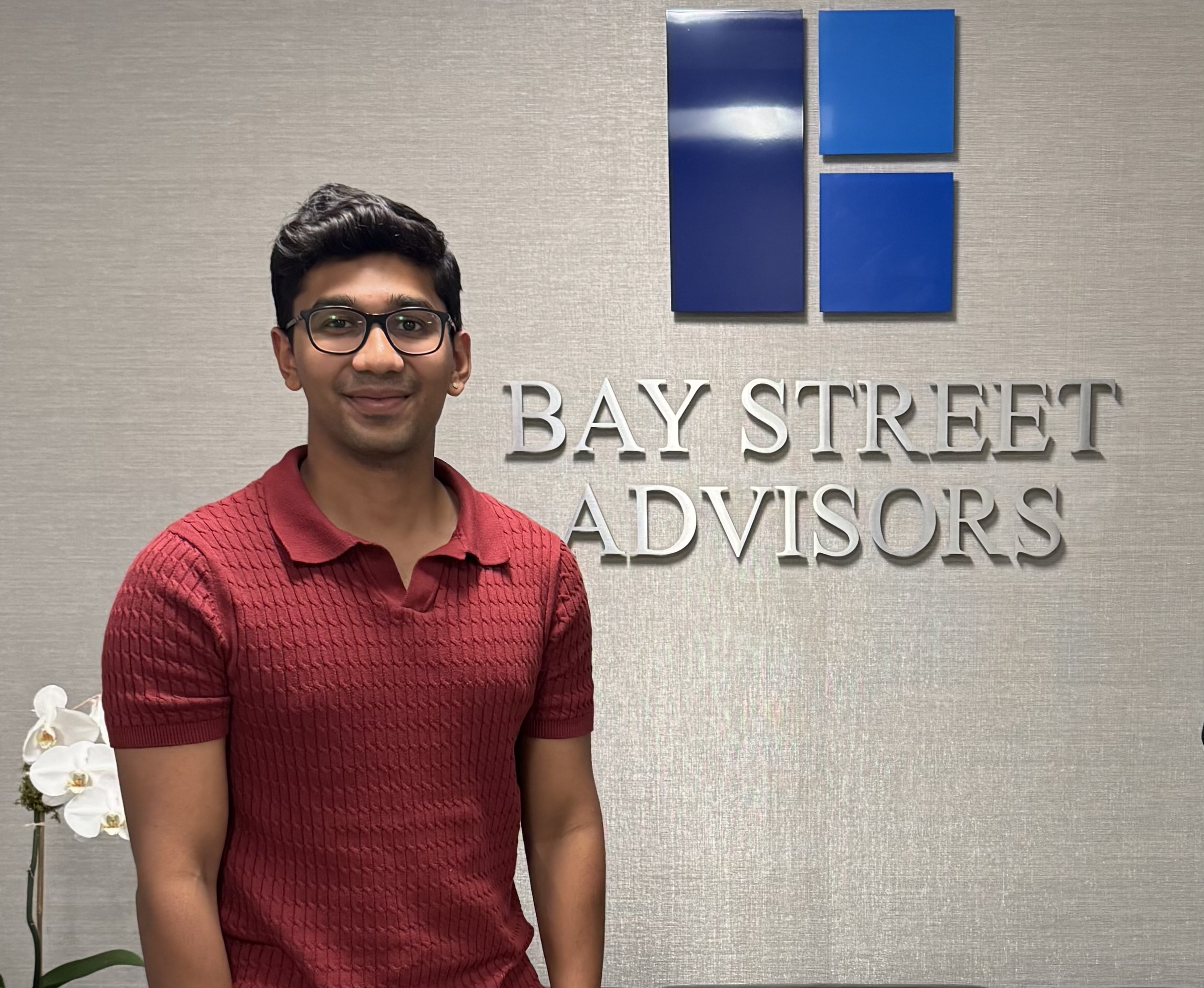 Iftesham Rahman Sami'25 at his internship at Bay Street Advisors in New York.