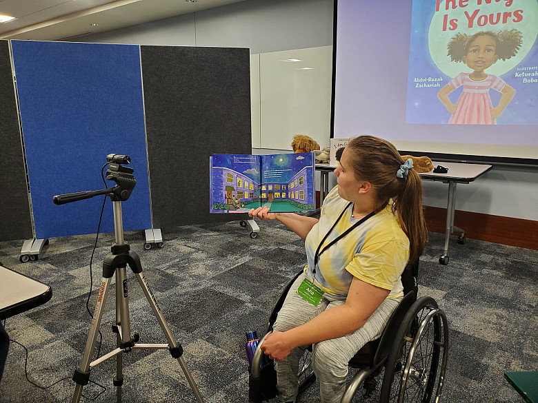 Ana Kohout '21 hosting a virtual story time at Hedberg Public Library.