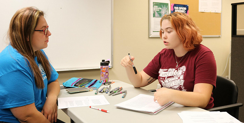 A Beloit student working with a community partner.