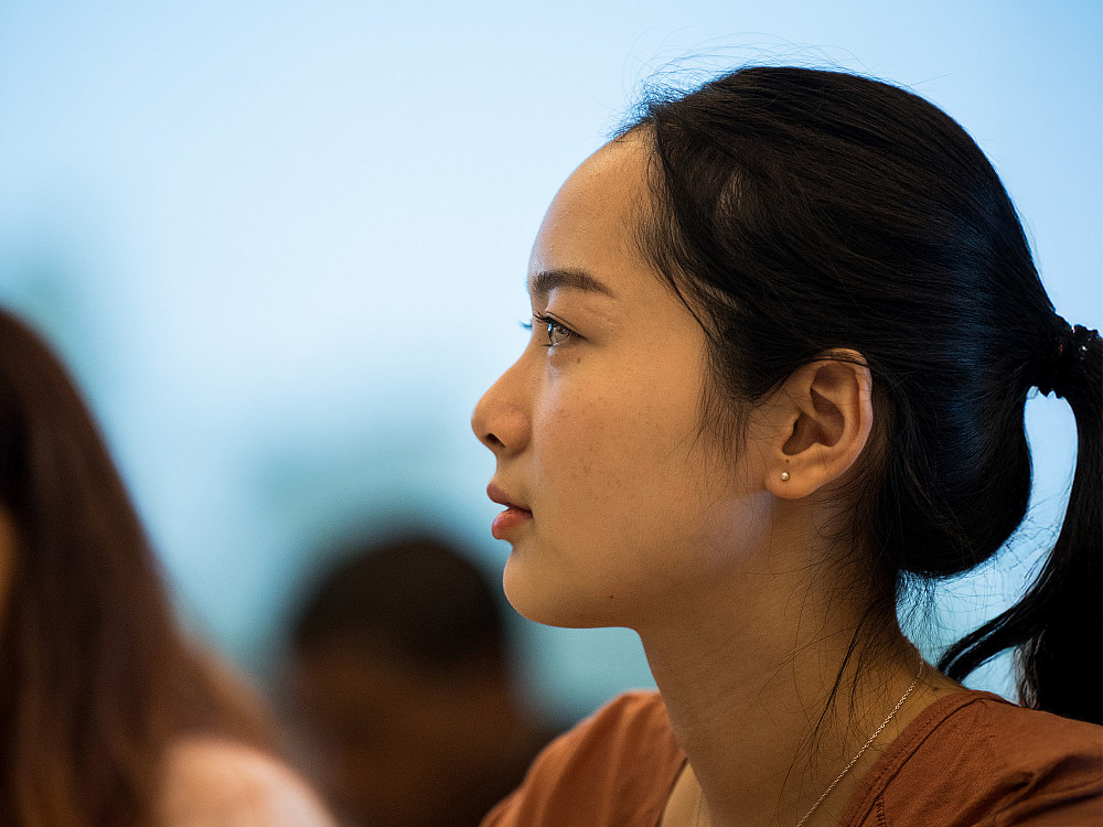 A student listened attentively in class.