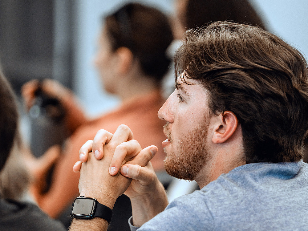 A student listens attentively in class.