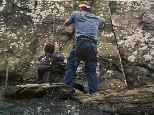 Two-year old Elliot Ave-Lallemant '27 climbing with his father in Virginia.