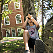 A creative Beloit student looks for a unique perspective taking a photograph for his photography class.