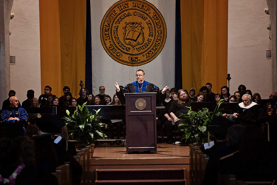 President Eric Boynton speaks to the crowd during his inaugural address.