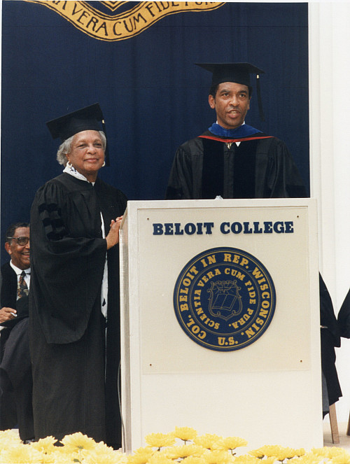 Velma Bell Hamilton '30 with her son Harry Hamilton '60 getting her honorary doctorate. 