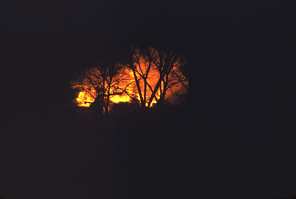 Photo taken on December 12, 1953 of Eaton Chapel fire from afar