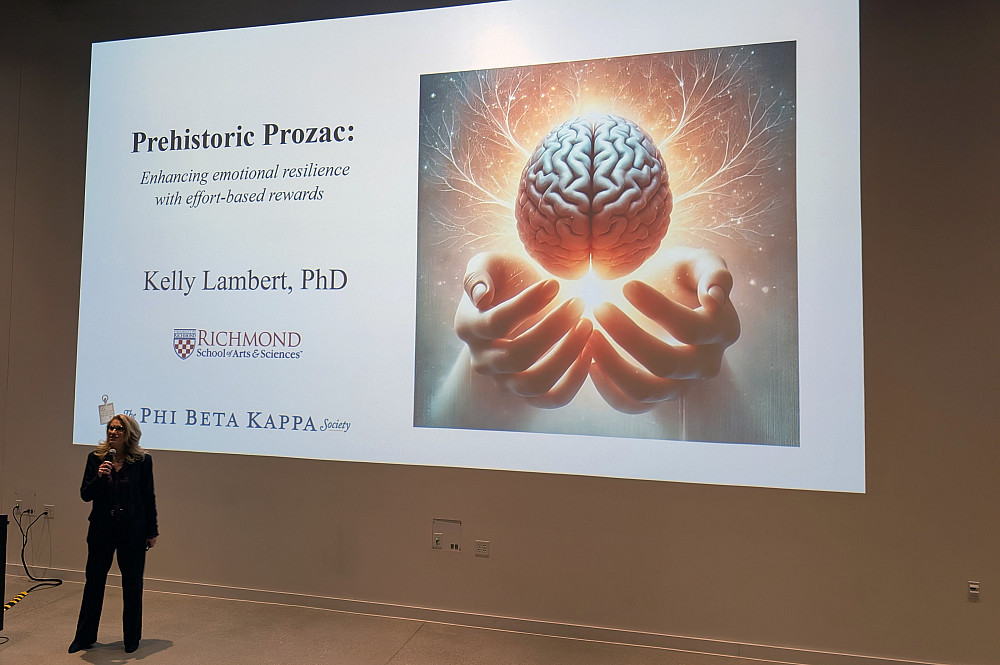 Dr. Kelly Lambert presents on Prehistoric Prozac: Enhancing emotional resilience with effort-based rewards.