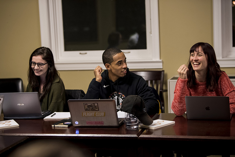 Students discuss which stories to publish in the Beloit Fiction Journal as part of a collaborative class that leads to an annual publicat...