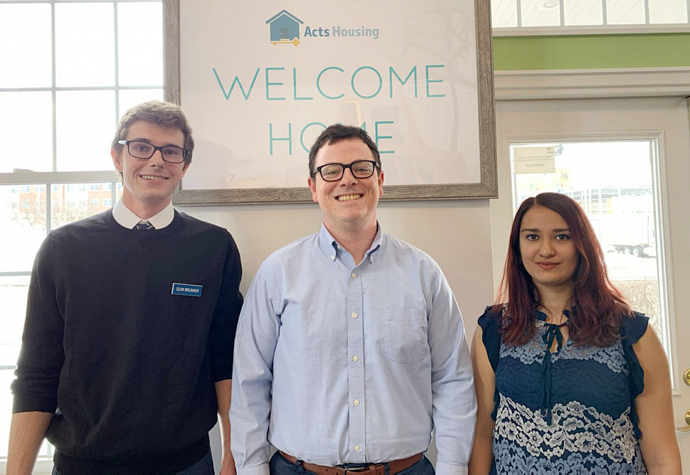 Belmark Associates Quin Brunner '21 (far left) and Salma Mohammad Ali'21 (far right), surveyed and collected data on Beloit neighborhoods...