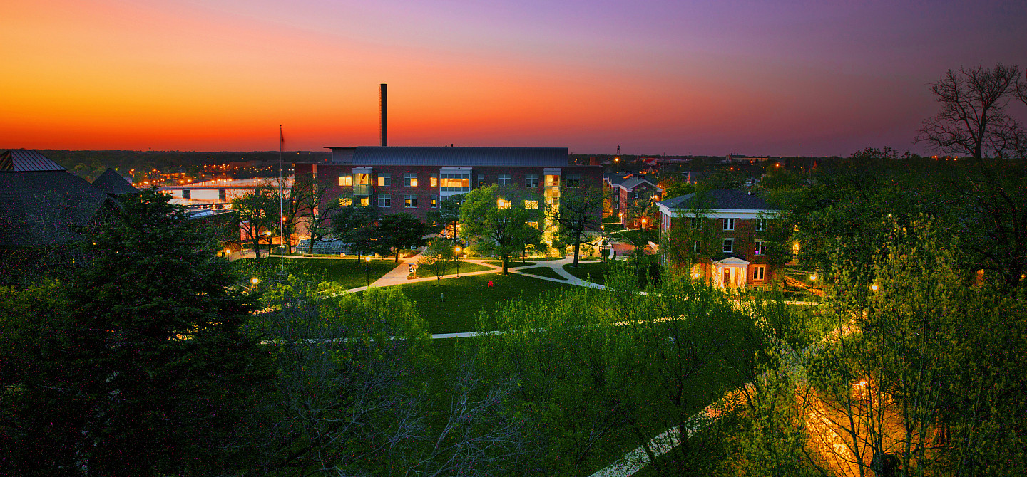 Looking North towards the Sanger Center for the Sciences in a Spring evening.