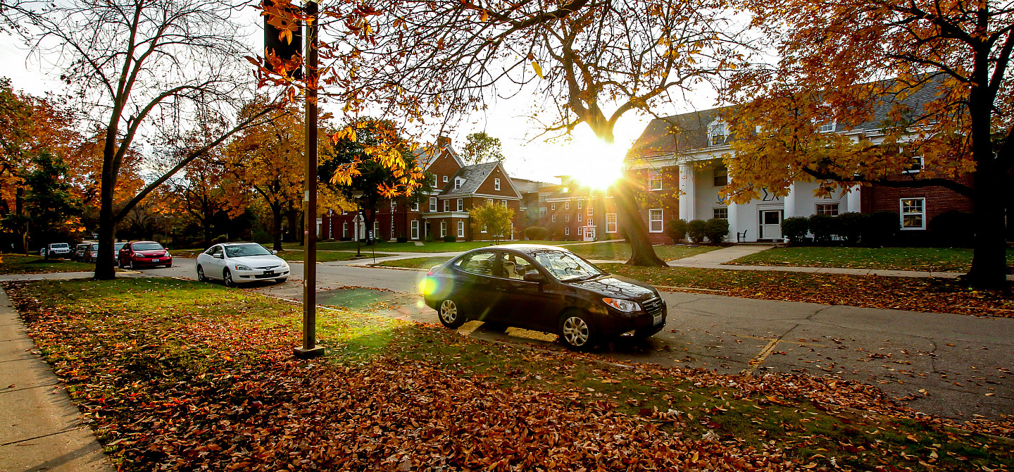 Fall colors outside the Greek houses on College Street of Beloit College campus.