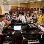 Students explore music in and out of the classroom. Bits & Pieces, Beloit’s a cappella group, rehearses in the Hendricks Center for the Arts.