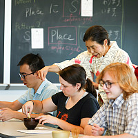 Students learning Japanese culture along with the language in a full immersion style program during Beloit's Center for Languag...