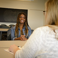 A Beloit College student hones their career search skills in mock interviews.