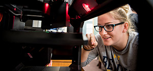 A Beloit student operates the 3D printer in the Makers Lab at the Center for Entrepreneurship in Liberal Education (CELEB) in downtown Be...