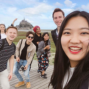 My friends and I (second right in black jacket) visit Le Mont St. Michel, an abbey on an island at the border of Brittany and Normandy. One of these friends is Alex Villegas ’19 (striped shirt), who studied in Rennes this semester and will study in Morocco next semester.