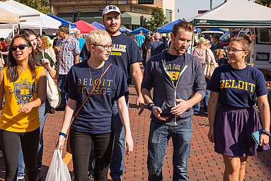 Students showing their Beloit pride at Beloit's downtown farmer's market.