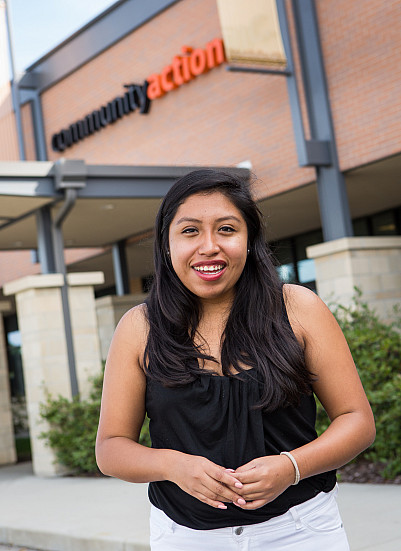 A Beloit College student does an internship in the city of Beloit at the Community Action Center.