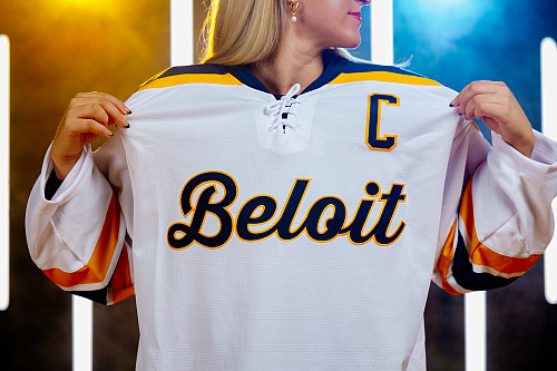 Showing off the Beloit hockey jersey.