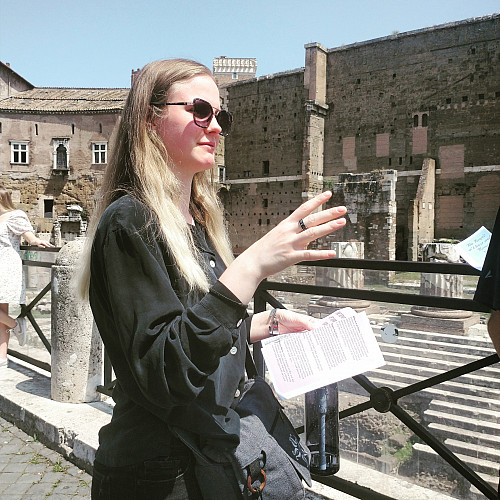 Maxime delivering a presentation at the Temple of Mars Ultor in Rome last summer.