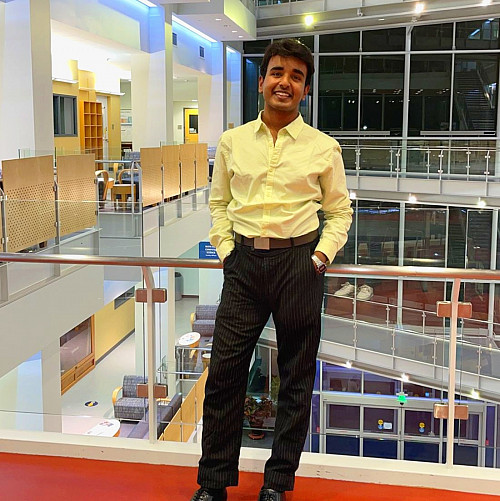 Antariksh Sharma'23 in the Marjorie and James Sanger Center for the Sciences.