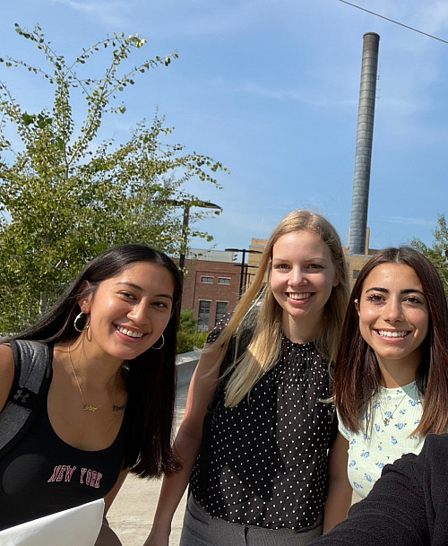 Jenna Nordin'20 (middle) visited class with two other future healthcare professionals, Jade Mosquera'23 (left) and Lauryn Volza'25 (right).