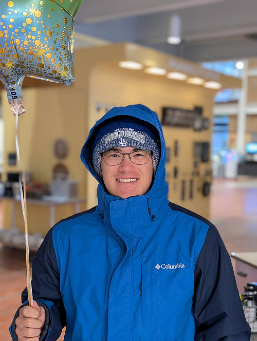 Ryan Ulmen'28 was awarded a balloon as the first student to dine in the newly renovated Hamiltons.