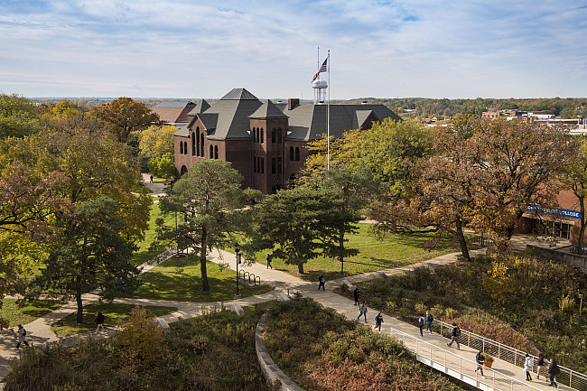 A birds eye view of Pearson's Hall, home of The Nest