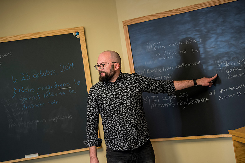 Professor of French Joseph Derosier asks his students to read translations of medieval literature.