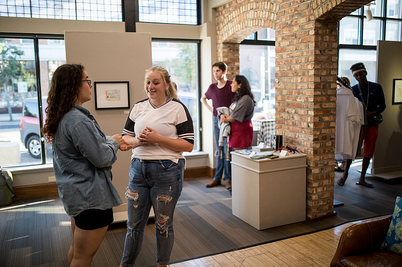 Beloit College students show their artwork at Gallery ABBA in the CELEB building in downtown Belo...