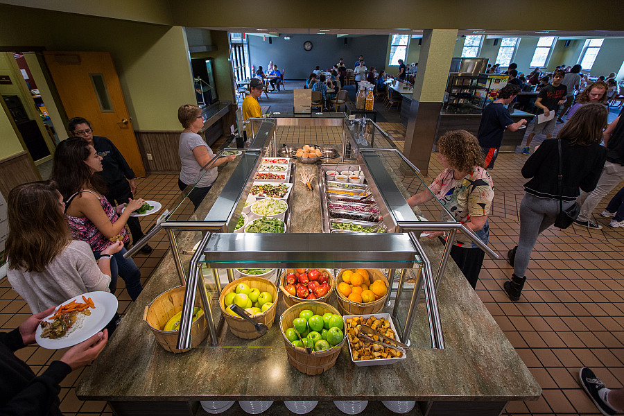 A large fresh salad bar is offered daily in the Commons dining hall.