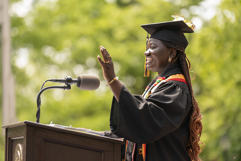 Martu J. Kollie'24 gives the student Commencement speech.