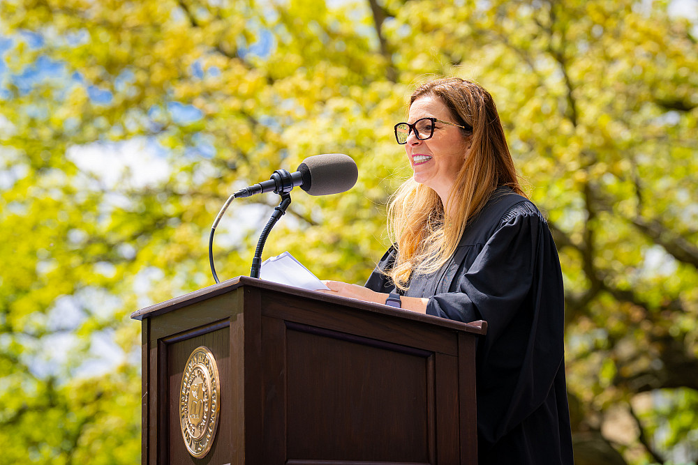 Silvija Martincevic '02 addresses the Class of 2026 at their Commencement ceremony.