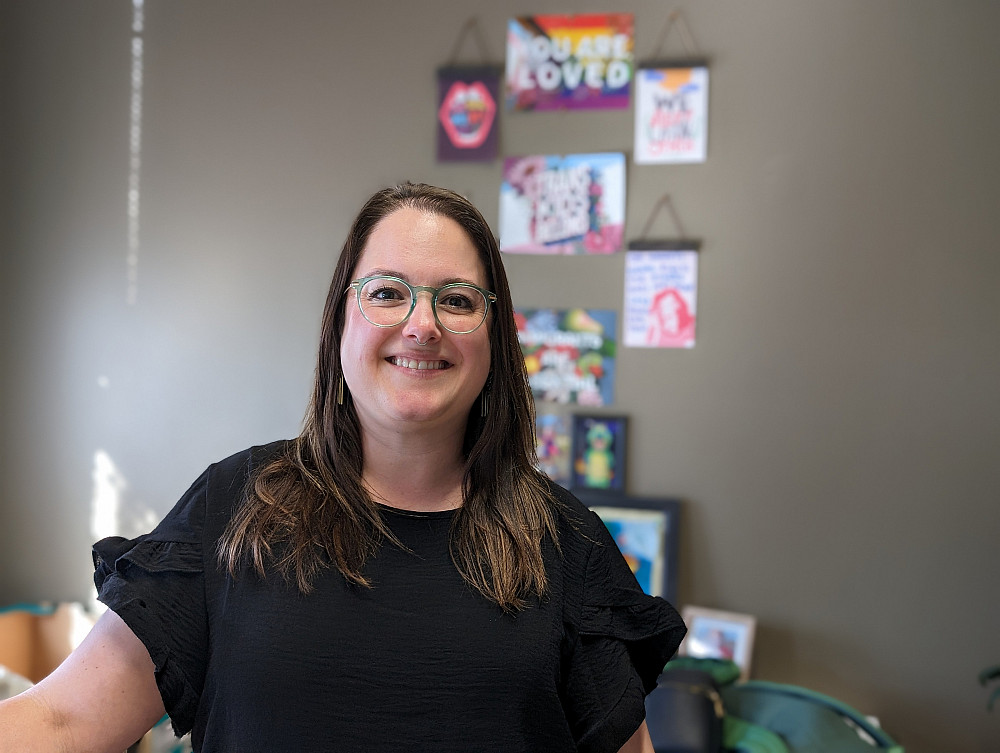 Vanessa Rammelt, Associate Director of Financial Aid, stands in her office.