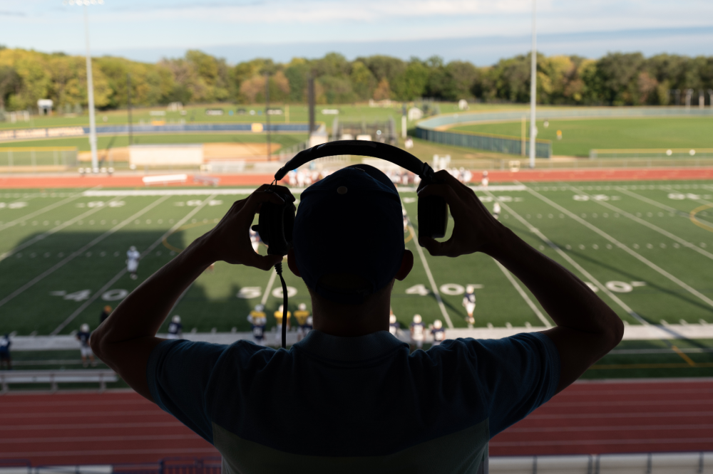 JT Toepfer'23 gets ready to call one of the Buccaneers' football games.