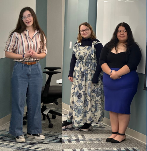 Julia Weber '26. April Armenta '26, and Maggie Joyce '27 present on their Impact Beloit Community Fellowships.