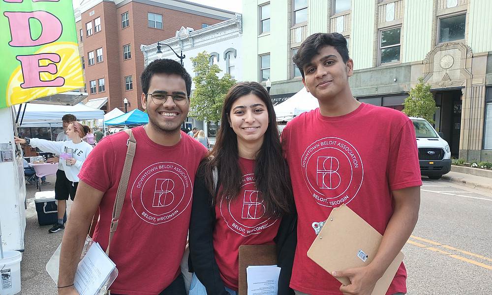 Beloit College students Aaditya Joshi, Laraib Irfan, and Prince Upadhyay working during the summer with Belmark Associates.