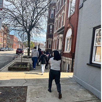 Dr. Gana Ndiaye's ANTH 275 Global Cities class on walking tour of Pilsen Neighborhood