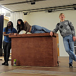 Justin White and Journey Beier serenade Kaelie Moreno in First Date rehearsal.