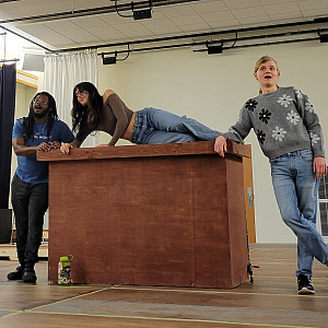 Justin White and Journey Beier serenade Kaelie Moreno in First Date rehearsal.