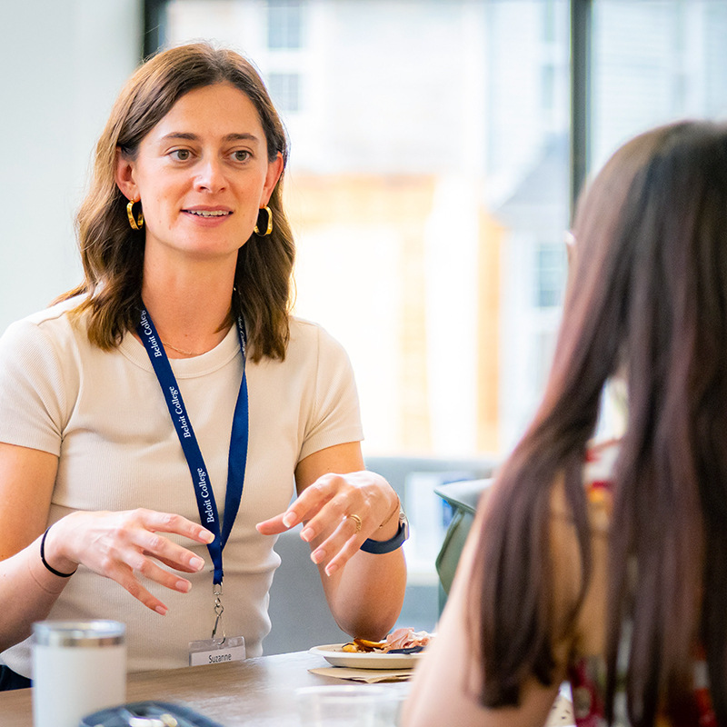 A Beloit College counselor speaks with a student.