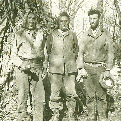 Left to right: Bear on the Flat (Mandan), Crows Heart (Mandan), and Alfred Bowers.