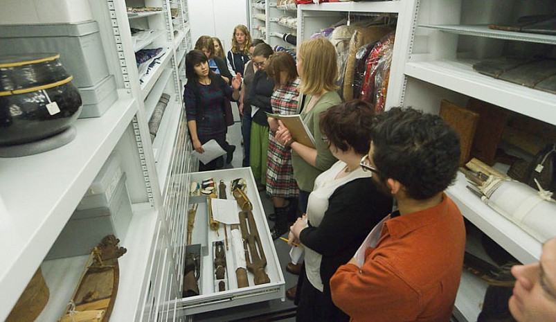 Students viewing collections in Logan Museum.