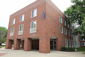 Main entrance of Blaisdell Hall, next to The Wall.