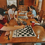 Chess Club members play together in the Presidents Lounge.