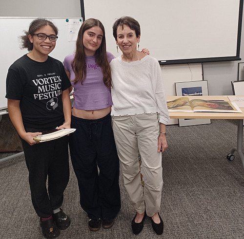 Left to right: Ella Walters '27, Emma Laus '27, and Laura Basha '73.