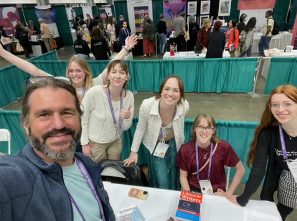 Chris Fink and students at the Association of Writers & Writing Programs (AWP) conference in 2025.