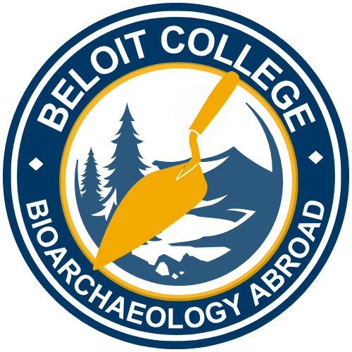Beloit College Bioarchaeology Abroad Logo showing a trowel over a landscape.